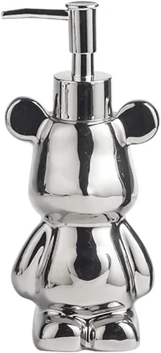 Miniatura 4 de Pequeño dispensador de jabón de baño con bomba, bonito diseño en forma de oso, dispensador de jabón líquido de cerámica (negro)