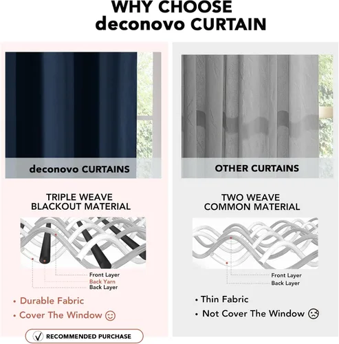 Miniatura 8 de Deconovo 2 paneles de cortinas opacas de protección de privacidad color azul marino con bloqueo de ruido negro con aislamiento térmico