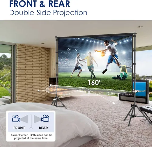 Miniatura 3 de Pantalla y soporte de proyector de 100 pulgadas, pantalla de proyección para exteriores e interiores, pantalla de cine frontal trasera HD 16:9 4K HD