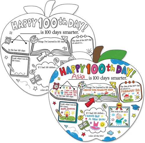 Miniatura 8 de Hedeey Póster para colorear con texto en inglés «Happy 100th Day of School» para niños, estudiantes, suministros para el aula