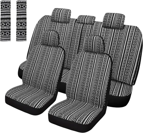 Miniatura 13 de Pariitadin Baja - Fundas para asientos delanteros de automóvil tipo manta de montura con almohadillas para cinturón de seguridad, fundas de asiento