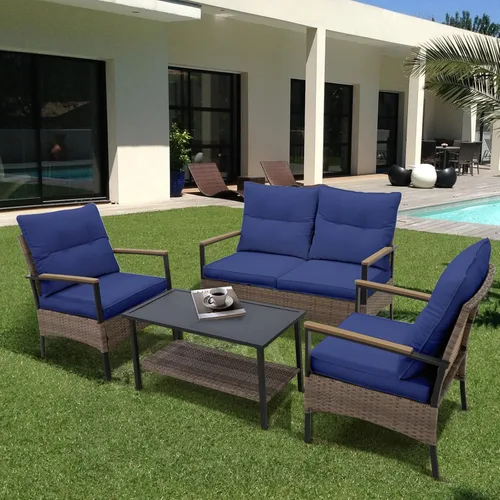 Miniatura 6 de COOS BAY Sunset Haven - Juego de muebles de patio para exteriores, juego de conversación al aire libre, sofá de mimbre de ratán, sofá biplaza, 2