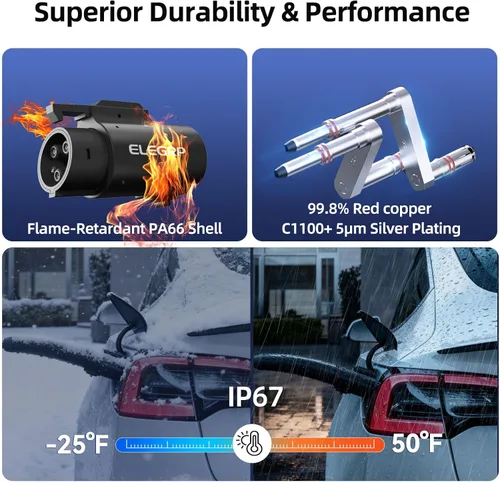 Miniatura 4 de ELEGRP Adaptador de 80 A Tesla a J1772, NACS a J1772 Adaptador de cargador EV para carga de nivel 2, compatible con conector Tesla de alta potencia