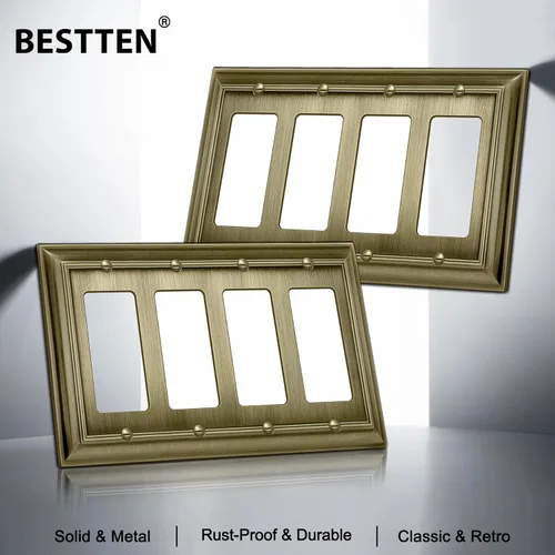 Miniatura 4 de BESTTEN Grand Collection - Placa de pared decorativa de latón envejecido de aleación de zinc de 4 cuadras, cubierta de enchufe de latón antiguo