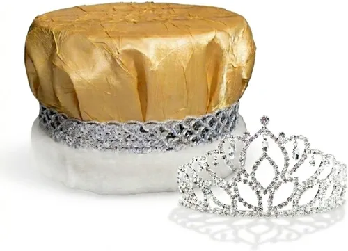 Miniatura 11 de Anderson's Royal Grandeur Set, Mirabella Tiara/Corona de Satén Triturado/Banda Plateada/Ribete de Piel Trenza azul/plateada/piel blanca