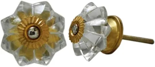 Miniatura 50 de Indian Shelf Paquete de 6 manijas de cristal vintage con flores de caléndula ámbar y diseño elegante para cajones
