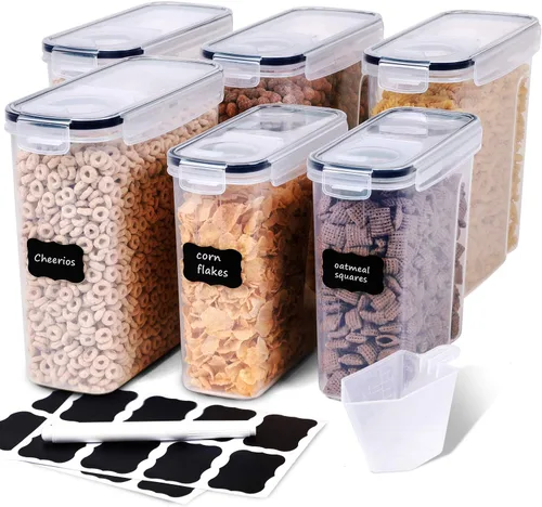 FOOYOO Juego de 6 recipientes de almacenamiento de cereales herméticos grandes y secos (135.2 onzas), dispensador sin BPA, recipientes de 6 Piece