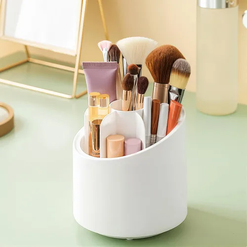 Miniatura 7 de Organizador de brochas de maquillaje giratorio de 360°, organizadores de maquillaje para encimera, almacenamiento de brochas de belleza a prueba