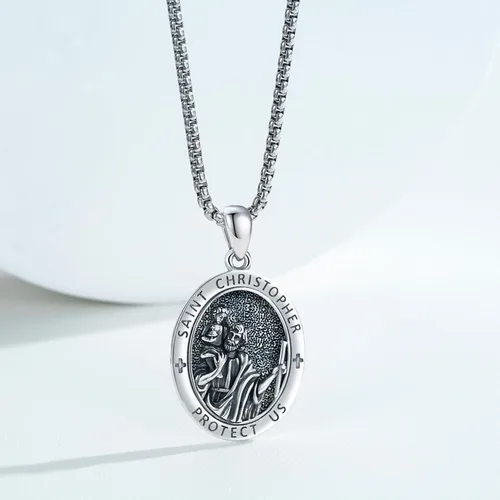 Miniatura 160 de Collar con colgante de plata de ley 925 con medalla de San Patrón, joyería religiosa para hombres y mujeres, con cadena de acero inoxidable 316L