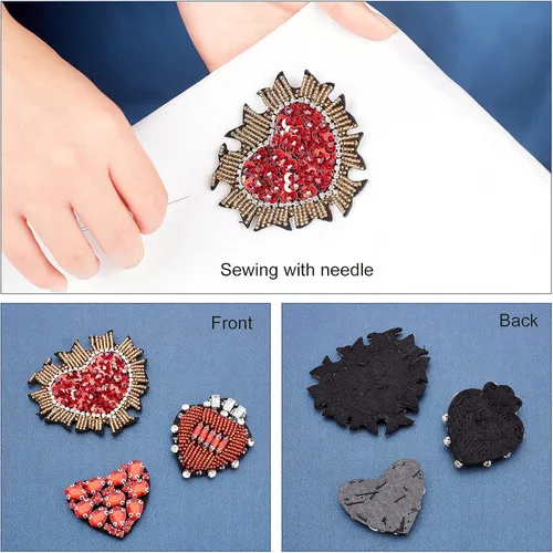 Miniatura 6 de INFUNLY Parches de cuentas de diamantes de imitación de corazón para Halloween, decoraciones rojas de 3 estilos, hechos a mano, parches de cristal