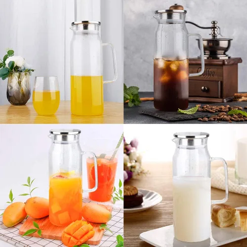 Miniatura 7 de BOTTLE BOTTLE Jarra de vidrio con tapa y asa, jarra de agua de 50 oz/50.7 fl oz para té helado y jugo casero resistente al calor jarra de vidrio