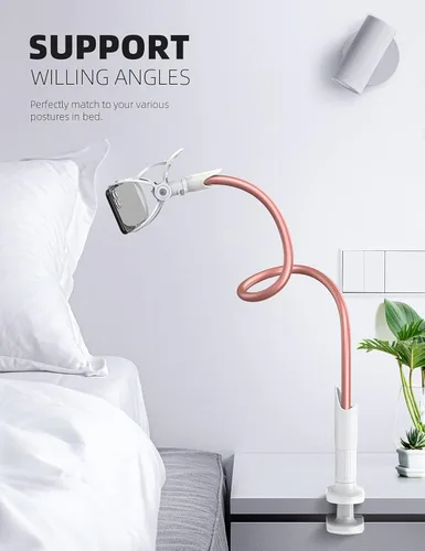 Miniatura 4 de Lamicall Soporte para teléfono de cama con cuello de cisne - Clip de abrazadera para teléfono celular para escritorio, cabecera flexible de brazo