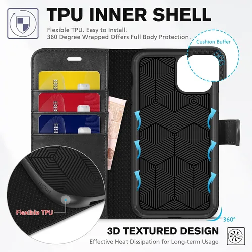 Miniatura 4 de TUCCH Funda tipo cartera para iPhone 11, [con bloqueo RFID] ranuras para tarjetas, soporte, cierre magnético, funda protectora de piel sintética