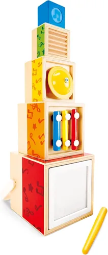 Miniatura 8 de Hape Juego de música apilable Caja musical colorida de 6 piezas, juego de madera para niños mayores de 18 meses