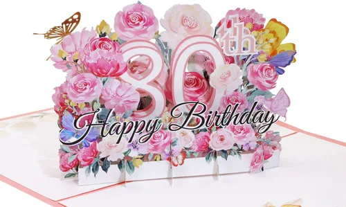 Miniatura 7 de PENTA ANGEL Tarjeta de felicitación de feliz cumpleaños 30 con diseño de flores 3D, regalo de cumpleaños de 30 años con sobre en blanco para su