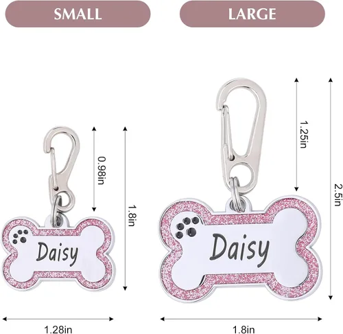 Miniatura 6 de Etiquetas de identificación de mascotas personalizadas de acero inoxidable con diseño de hueso brillante - Etiquetas de perro profundamente grabadas