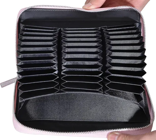 Miniatura 7 de Easyoulife Tarjetero de cuero genuino para mujer con 36 ranuras de seguridad RFID, L