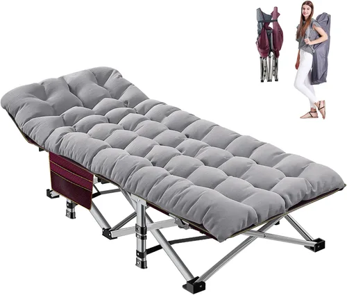 Miniatura 18 de ABORON Catres de campamento de 5 posiciones para adultos, catre de dormir plegable al aire libre, tumbona plegable con almohada, silla reclinable