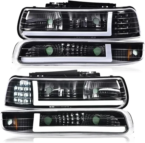 Miniatura 10 de G-PLUS Conjunto de faros, compatible con Chevy Silverado 1999 2000 2001 2002/Se ajusta a Suburban Tahoe 2000-2006 Faros delanteros de parachoques