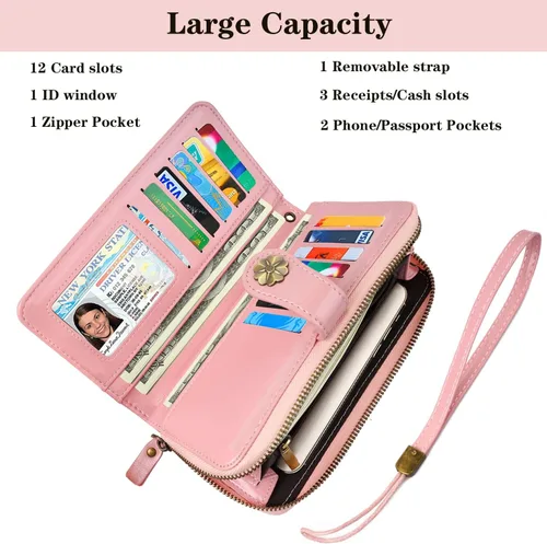 Miniatura 3 de Billeteras para mujer con múltiples tarjetero, cartera de embrague, tarjetero, organizador de tarjetas para mujer con correa para la muñeca