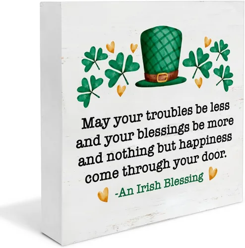 Miniatura 12 de Decoración del Día de San Patricio con texto en inglés «May Your Troubles Be Less and Your Blessings Be More » Letrero de madera para decoración