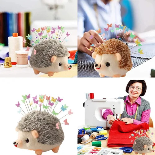 Miniatura 2 de Kit de costura de cojín en forma de erizo con 100 alfileres de colores Gris