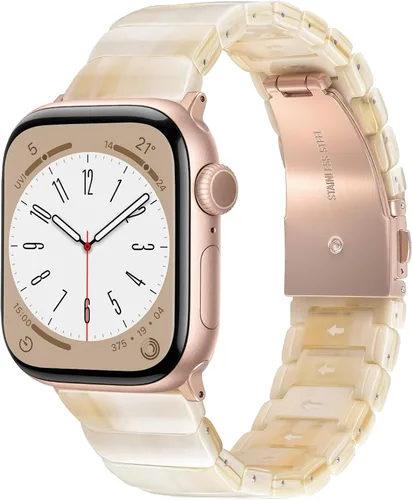 Miniatura 33 de V.R.HOPE Correa de Resina para Reloj Compatible con Apple Watch para Mujeres 38mm 40mm 41mm 42mm Oro Rosa Ligero Pulsera de Pulsera para iWatch Beige