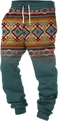 Pantalones deportivos con estampado de estilo étnico occidental para hombre, pantalones con cordón elástico en la cintura y cordón, pantalones harén