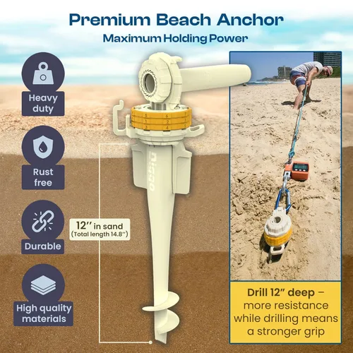 Miniatura 8 de Diggo Anclaje de playa multiusos con cerradura de combinación, seguridad de bolsa antirrobo, estaca de amarre para perros, anclaje de paraguas