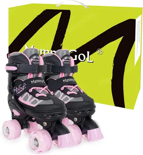 Miniatura 6 de MammyGol Roller Skates for Kids Boys Girls, Adjustable Quad Skates with Light Up Wheels for Toddler Little Kids Ages 6-12, Beginners Outdoor Sports
