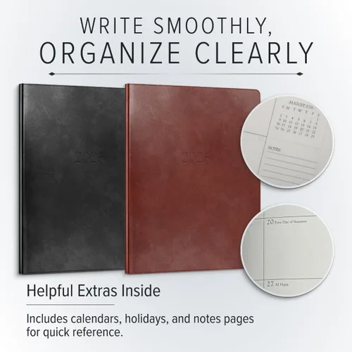 Miniatura 3 de Gallery Leather Agenda Mensual Grande 2025-2026, Elegantemente Encuadernada Planificador de Calendario y Cuaderno con Elegantes Bordes Dorados, 18