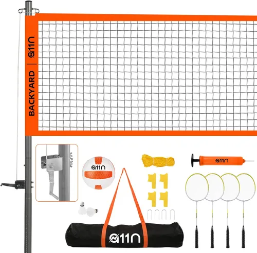 Miniatura 8 de A11N SPORTS Outdoor Volleyball and Badminton Combo Set - Includes Adjustable Height Anti-Sag Net, Volleyball, Air Pump, 4 Badminton Rackets, 2