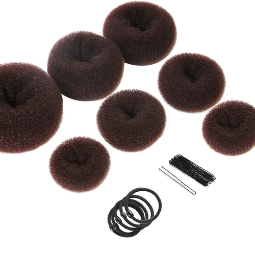 Teenitor Juego para hacer moños en forma de dona, 7 anillos (1 extragrande, 2 grandes, 2 medianos, 2 pequeños), 5 bandas elásticas, 20 horquillas