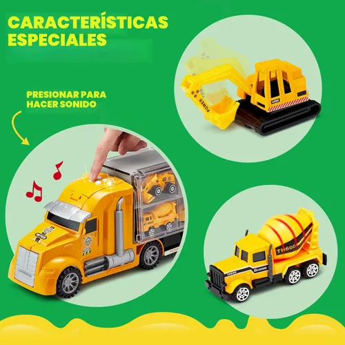 Miniatura 5 de JOYIN Juego de camiones de construcción 25 en 1 con 12 vehículos y 12 figuras de trabajadores, camiones de juguete Push and Go con sonido y luz