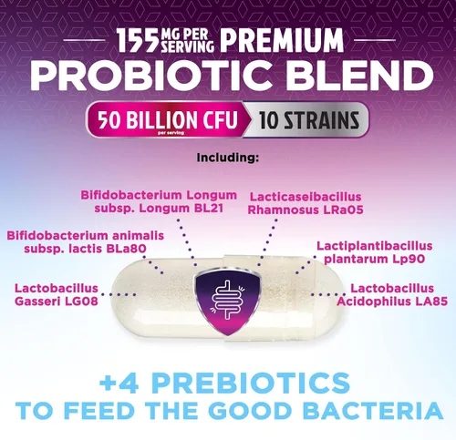 Miniatura 3 de Probióticos, 60 mil millones de UFC por porción, probióticos con prebióticos para apoyo a la salud digestiva e inmunológica para mujeres y hombres
