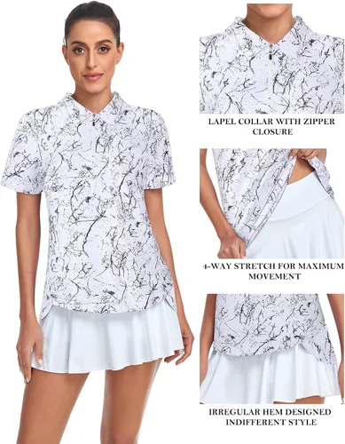 Miniatura 3 de Tanst Sky Camisas polo de golf para mujer, manga corta, con cremallera de un cuarto, sin botones, absorbe la humedad