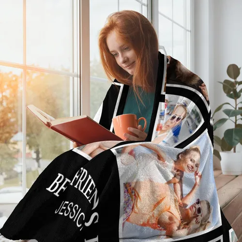 Miniatura 4 de Regalos personalizados de cumpleaños para mejor amiga para mujeres, manta personalizada con imagen, manta de fotos de mejor amiga con texto, regalos