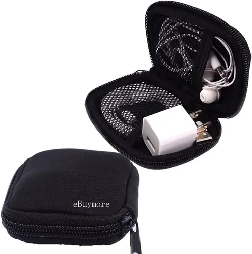Negro Universal Neopreno Cremallera Auriculares Auriculares Dock Cargador Cable Organizador Electrónica Accesorios Caso Varios USB, Mp3, Carga,
