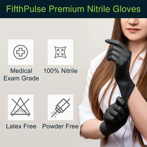 Miniatura 5 de Guantes desechables de vinilo negro, sin látex, tamaño pequeño, 50 unidades - Guantes quirúrgicos de grado médico y dental - Guantes de nitrilo sin
