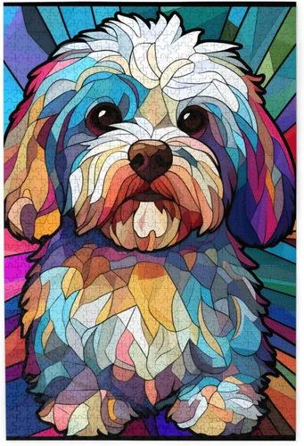 Miniatura 11 de Rompecabezas de Madera de Vidrio Colorido Manchado de Amantes de Perros Pastor Australiano de 1000 Piezas de Pintura Artística para Niños Adultos