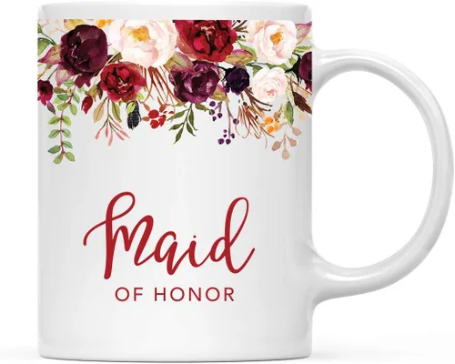 Miniatura 16 de Andaz Press Taza de té de cerámica para el día de la madre, regalo de 9.5 fl oz, otoño, marsala, flores burdeos, rosas, flores, tía, 1 paquete