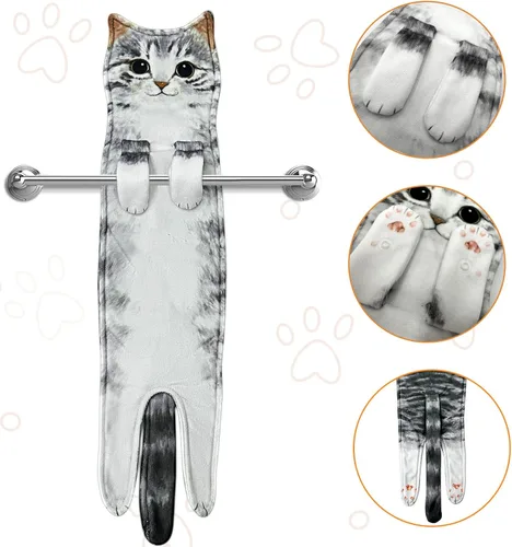 Miniatura 7 de PAT JUUMG - Toallas graciosas de mano con forma de gato para decoración de baño y cocina, toallas decorativas colgantes para la cara, súper