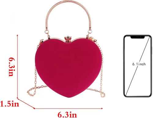 Miniatura 3 de Goclothod Bolso de mano en forma de corazón para mujer, bolso de hombro de terciopelo, bolsos de noche