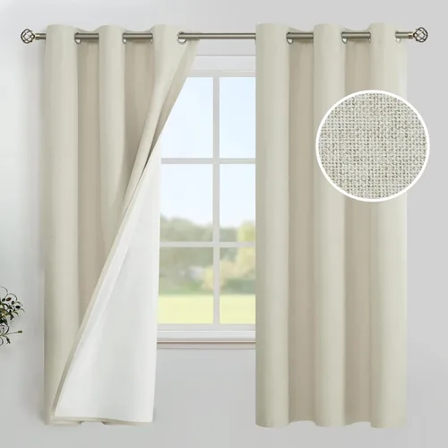Miniatura 93 de YoungsTex - Cortinas de lino beige 100% opacas para dormitorio de 63 pulgadas de largo, cortinas cortas con aislamiento térmico y ojales