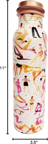 Miniatura 9 de Botella de agua de cobre con estampado puro, a prueba de fugas, recipiente de cobre ayurvédico para deportes, gimnasio, aire libre, yoga, beneficios