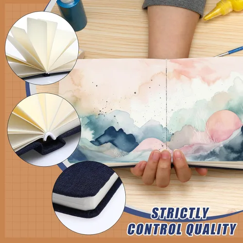 Miniatura 5 de Mooliwe 6 cuadernos de bocetos de acuarela, diario pequeño de acuarela de papel, a granel para pintar 300 GSM, 140 libras, algodón prensa en frío