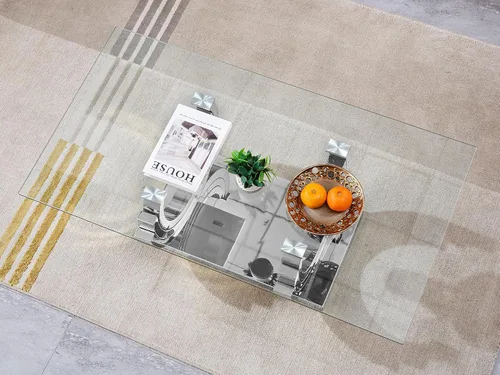 Miniatura 43 de Mesa de centro de cristal de lujo, mesa de centro de sofá de 47 pulgadas con marco de acero inoxidable dorado y parte superior de vidrio negro, mesa