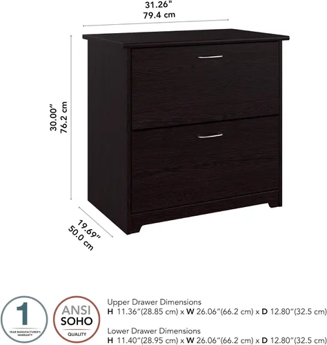 Miniatura 3 de Bush Furniture - Archivador lateral Cabot Collection de 2 cajones con herrajes cromados, elegante archivador para oficina en casa, cartas, archivos