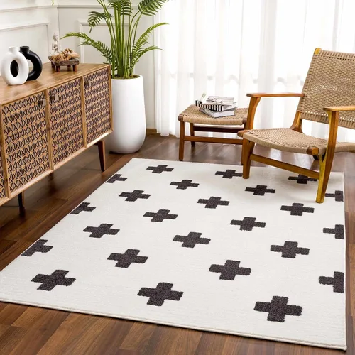 Hauteloom Erath - Alfombra para sala de estar y dormitorio, diseño abstracto geométrico cruzado, contemporáneo, moderno, escandinavo, minimalista,