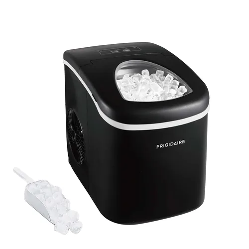 FRIGIDAIRE EFIC101-BLACK - Máquina para hacer hielo para encimera, 26 libras, tamaño de cubo de hielo ajustable, máquina portátil de cubitos de Negro